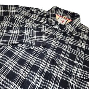 RELWEN Blanket Flannel Shirt Mens Large Black White Tartan Plaid Brushed  Heavy